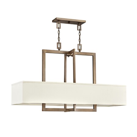 Hinkley Hampton Collection Four Light Linear Chandelier, Brushed Bronze w/Off-White Linen Shade